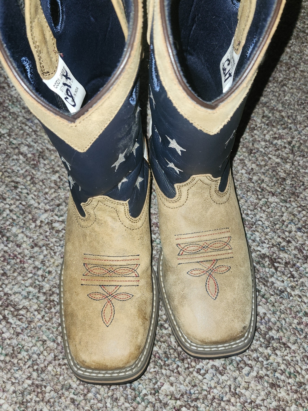 Kids Western Pull-On Boots in Navy and Tan